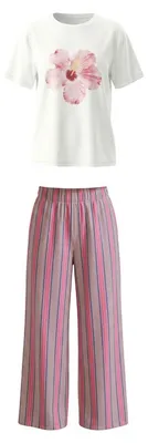 Produktbild von Langes zweiteiliges Damen-Pyjama-Set: Bedrucktes T-Shirt und gemusterte Pyjamahose