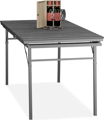 Produktbild von Relaxdays Gartentisch klappbar, Breite: 166 - 215 cm, Kunststoff, Stahl, wetterfest, 8 Personen, Campingtisch, grau