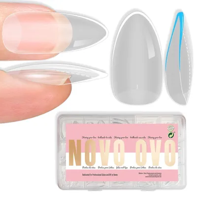 Image de Conseils d'ongles artificiels en forme d'amande, transparents, extra épais, 224 pièces, 14 tailles