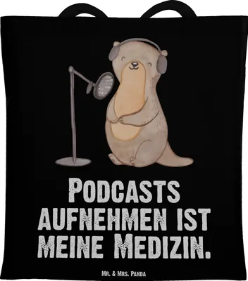 Produktbild von Mr. & Mrs. Panda Alltagstasche Otter Podcast aufnehmen - Schwarz - Geschenk, Einkaufstasche, Shopping Tasche, Laptoptasche, Produzieren, Podcasterin, Tote Bag, Podcaster