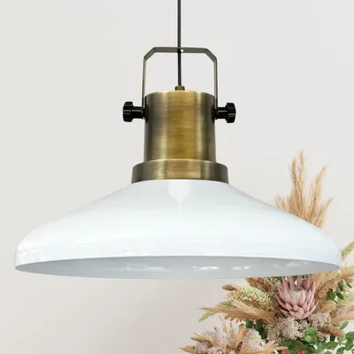 Produktbild von Champion Küchenlampe Hängend 35 cm, Lampenschirm Hängelampe Wohnzimmer, Küchenlampe Deckenleuchte, Skandinavische Pendelleuchte Vintage - Weiß