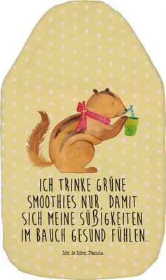 Produktbild von Mr. & Mrs. Panda Wärmflasche Eichhörnchen Smoothie - Gelb Pastell - Geschenk, Lustige Sprüche, Diät, Abnehmen, Wärmflaschen, Wärmekissen, Streifenhörnchen, Flauschige