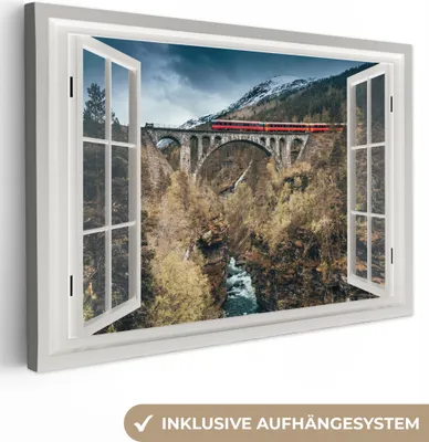 Produktbild von OneMillionCanvasses® - Leinwandbilder - 140x90 cm, Aussicht - Berge - Brücke, Wandbilder Kunstdruck Wanddekoration