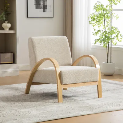 Produktbild von Skandinavischer Loungesessel aus Chenille, stabiles Holzgestell, 82 x 70 x 84 cm, Beige