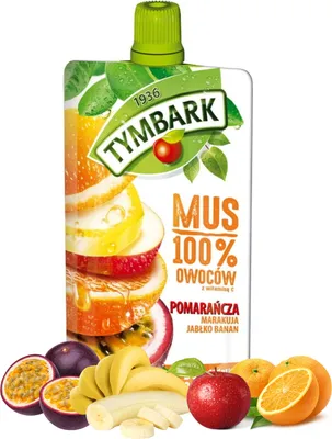 Zdjęcie produktu dla Tymbark Mus 100% Pomarańcza Marakuja Jabłko Banan 120 G