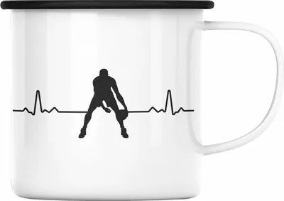 Produktbild von Trendation - Basketball Emaille Tasse Geschenk Basketballspieler Coach Trainer Geschenkidee Lustige Emaille Tasse Basketballer Jungs Jungen (Schwarz)
