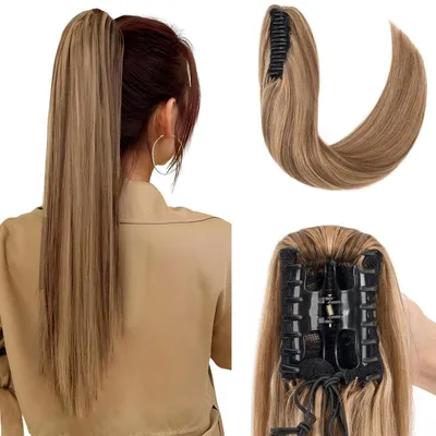 Obrázok produktu pre Predĺženie vlasov, cop, príčesy, prírodné vlasy, 50 cm, 120 g, s klipmi, drdol, balayage, blond