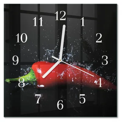 Produktbild von Tulup Glasuhr Wanduhr Küchenuhr Echt-Glas 30x30 cm Modern Dekorativ Geräuschlos Weiße Zeiger - Chilischoten