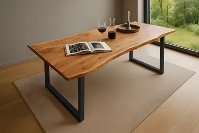 Produktbild von Esstisch Baumkante massiv Akazie natur 200 x 100 schwarz QUINN