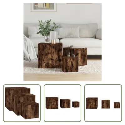 Image de The Living Store Tables d'appoint 3 pcs. Chêne fumé Matériau dérivé du bois