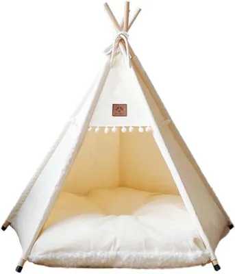 Productafbeelding van Hondentent Kattentent - Huisdier Tipi - Rustplek Creëren - Met Naamplaatje - 60 x 60 x 70 cm - Beige