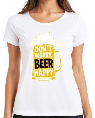 Obrázek produktu pro Tričko "Don't Worry Beer Happy Lustig Saufen Party Biertrinker " pro dámy, bílé, velikost M
