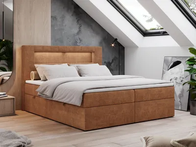 Produktbild von Boxspringbett 180x200 mit Led, Polsterbett mit LED Kopfteil - Multipocket-Matratze - Doppelbett - GOLD-5 - 180x200 - Orange - Struktur - H3