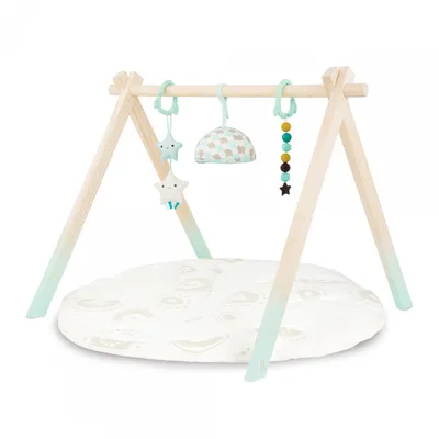 Produktbild von B. toys - Sternenhimmel - Babyspielgerät aus Holz - Activity Gym für Neugeborene, Babys, 0 Monate +, Kleinkinder - 3 Hängendes Sensorikspielzeug - Gesteppte Baumwollmatte - Naturholz