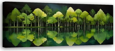 Obrázek produktu pro Obraz na plátně lesní příroda zelená krajina 90x30 Feeby zelený obraz na zeď připravený k zavěšení