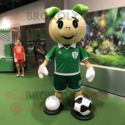Imagen del producto de Personaje REDBROKOLY de disfraz de mascota Forest Green Soccer Ball vestido con una camisa de vestir y llaveros