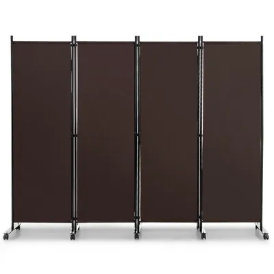 Image de COSTWAY 225 x 173cm Séparation de pièce sur roulettes, Paravent 4 pièces, Cloison pliable, Protection visuelle (Marron)