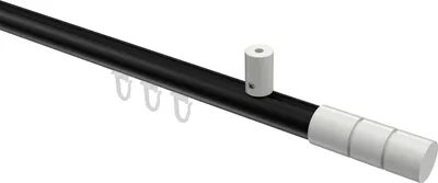 Produktbild von Interdeco Innenlaufstange / Gardinenstange mit Innenlauf Schwarz / Weiß, Typ Sonius Elanto (Rillenzylinder) Deckenmontage, 20 mm Ø 1-läufig, 220 cm