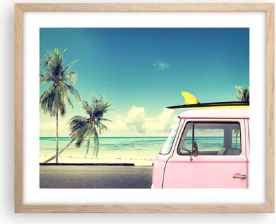 Produktbild von Gerahmtes Poster - Rahmen in heller Eiche - Auto Surfbrett Strand Ozean - 50x40 cm - Wand Bild - Wanddeko - Wandbilder - Wandposter - Bilderrahmen - Bilder - Kunstdruck - Wandbild - P2NAA50x40-2835