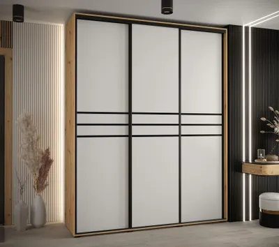 Obrázek produktu pro Šatní skříň YVONA 10 - 190/45 cm, dub artisan / bílá / černá