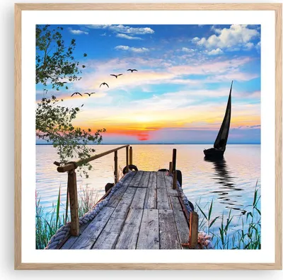 Produktbild von Gerahmtes Poster - Rahmen in heller Eiche - Brücke See - 60x60 cm - Wand Bild - Wanddeko - Wandbilder - Kunstposter - Wandposter - Bilderrahmen - Bilder - Kunstdruck - Wandbild - P2NAC60x60-4115