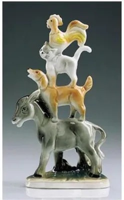 Obrázok produktu pre Porcelánová figúrka „Bremenští muzikanti“, ručne vyrobená, 20 cm
