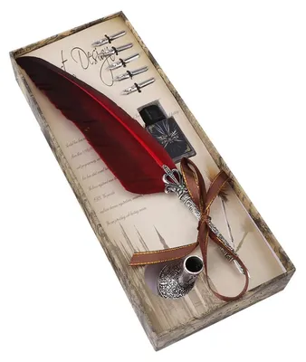Produktbild von Kalligraphie Feder Set Rot 6 Metallspitzen Stifthalter Tintentank Geschenkbox