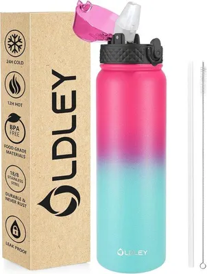 Produktbild von Famanu Wasserflasche Edelstahl mit Strohhalm - 1 Liter, vakuumisoliert, auslaufsicher