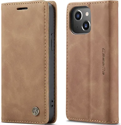 Immagine prodotto di Custodia per iPhone 14, Custodia retrò in Finto cuoio con funzione di supporto Marrone
