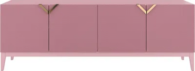 Produktbild von Demi Kommode Mit Gefrästen Fronten / Massive Buche / TV-Lowboard Mit 4 Türen / TV-Schrank Mit Dekorativen Fronten Und Goldgriffen / 200 Cm / Rosa
