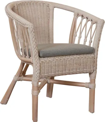 Produktbild von KRINES HOME Stapelbarer Rattan-Sessel/ Stuhl aus Natur-Rattan inkl. Polster in der Farbe Vintage Weiß