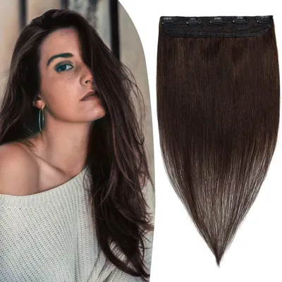 Image de Extensions de cheveux naturels à clipser - 55 cm - Brun - 1 pièce avec 5 clips