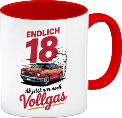 Produktbild von Endlich 18 - Vollgas Kaffeebecher in rot für den Führerschein