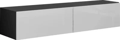 Produktbild von Furniture24 Tv Schrank Vigo 140 cm Länge, Hängeschrank, Wandschrank, Fernsehentisch mit 2 Klapptüren, Lowboard, Grifflose Öffnen, "Push to open" Schwarz / Weiß Hochglanz