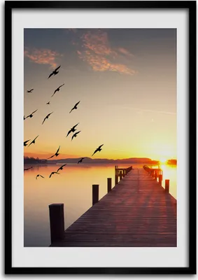 Produktbild von Bild - Bilderrahmen - Foto - 70 cm x 100 cm - MDF - Rahmen - Wandkunst - Sonnenuntergang Pier