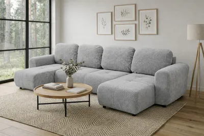 Productafbeelding van Woonbank met slaapfunctie, model BRUSK, bekleed met stof, kleur lichtgrijs