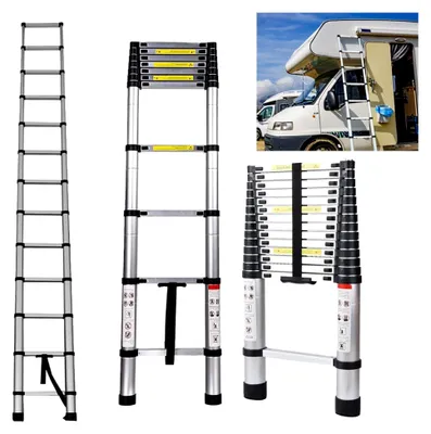 Produktbild von 4,4 m Teleskopleiter Ausziehbar, Aluminium Leiter, Rutschfeste Stehleiter, Mehrzweckleiter für Dachboden, Kletterdach, Büronutzung, Bauarbeiten, 150 kg Tragfähigkeit
