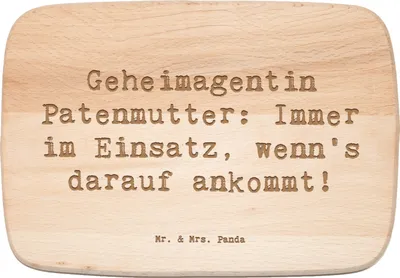 Produktbild von Mr. & Mrs. Panda Schneidebrett Spruch Geheimagentin Patenmutter - Transparent - Geschenk, Geschenke für Paten, Frühstücksbrett, besonderer Mensch, Vertrauen, Weihnachten
