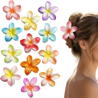 Imagen del producto de Pinzas para el pelo con forma de flor, 12 unidades de colores variados, 8 cm, para mujeres y niñas