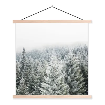 Produktbild von MuchoWow® Textilposter Wald - Schnee - Winter - Jahreszeiten - Tannenbaum 120x120 cm mit holzfarbenen Rahmen - Textil-Poster