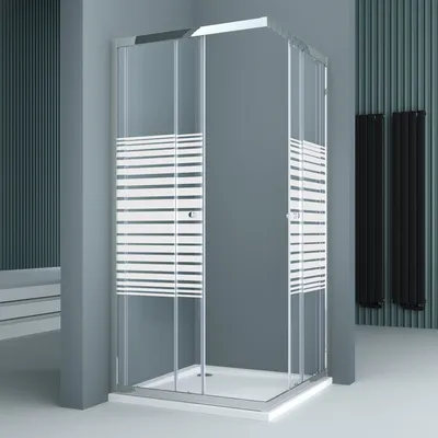 A modern bathroom corner with a shower cabin.