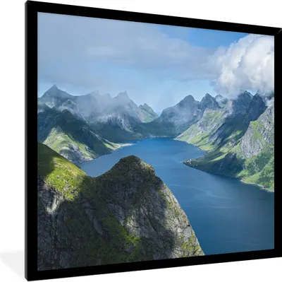 Produktbild von MuchoWow® Gerahmtes Poster Blick über die Fjorde in Norwegen 40x40 cm - Poster mit Schwarzem Bilderrahmen Wandposter Rahmen Foto Bilder - Mit Rahmen - Wanddekoration Schlafzimmer