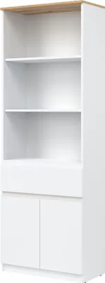 Obrázek produktu pro REMI RM09 policový regál Police 68,5x194x37 cm Skříňka Police 2 dvířka 1 zásuvka Bílý/dub Evoke