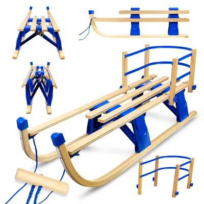 Produktbild von Faltbare Schlitten Holzschlitten mit Rückenlehne GaGaDumi Arctis II– Robuste und platzsparende Kinderschlitten für den Winter, ideal für Schneespaß