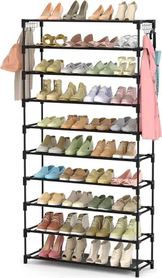 Zdjęcie produktu dla Szafka na buty metalowa 10 poziomów 50 par butów 155cm oszczędzająca miejsce czarna