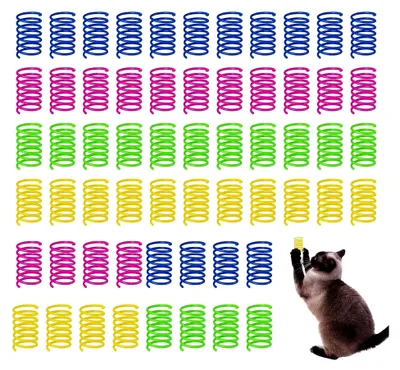 Produktbild von 60 Stück Katzenspielzeug Spirale, Sprungfeder Spielzeug für Katzen, interaktives Haustierspielzeug aus Kunststoff (bunt)