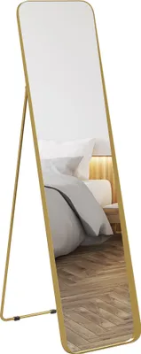 Zdjęcie produktu dla Lustro HOMCOM o pełnej długości, 160 x 40 cm, stożkowe, stojące, z metalową ramą i szkłem odpornym na stłuczenie, lustro ścienne do ustawienia na ścianie, do salonu, sypialni, przedpokoju, w kolorze złotym
