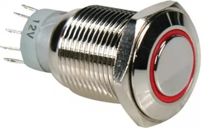Produktbild von Velleman R1600R, Drucktasten-Schalter, Kabelgebunden, Messing, Nickel, Rot, IP65, 230 V