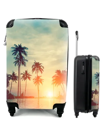 Produktbild von MuchoWow® Koffer Handgepäck Trolley Rollkoffer Kleine Reisekoffer mit 4 Rollen - Meer - Sonnenuntergang - Palme - Wolken - Cabin Size < 55x40x23 cm & 55x40x20 cm - Fotokoffer - Kabinenkoffer - Boardgepäck - Reise-Box - Reisekoffer - Reisegepäck - Koffer mit Bild - Trolley für Kinder