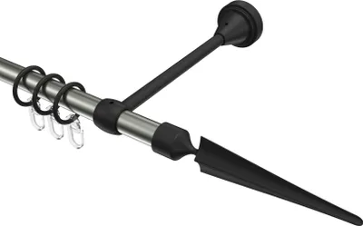 Produktbild von Interdeco Gardinenstange / Vorhangstange Edelstahl-Optik / Schwarz, Typ Primus Lorenzo (Speer), 16 mm Ø 1-läufig, 260 cm